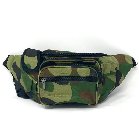No Brand Other - Mens FP411 Fanny Pack Poly 5 Zippers Cellphone Pouch Military Green Lumbar Strap